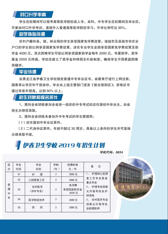黑龍江省伊春衛(wèi)生學校2019年招生簡章